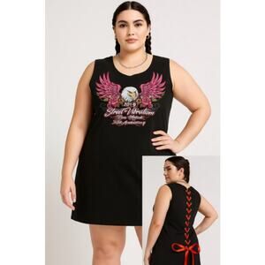 Street Vibrations 2019 Sleeveless Tank Dress Biker Graphic Lace-Up Back 3XL